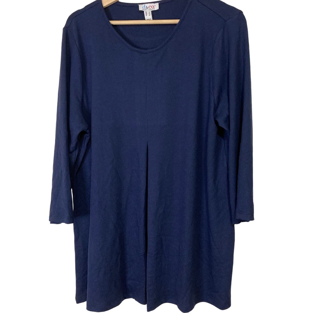 A383254 Denim & Co Heavenly Jersey Round Neck 3/4 Sleeve Tunic Navy L